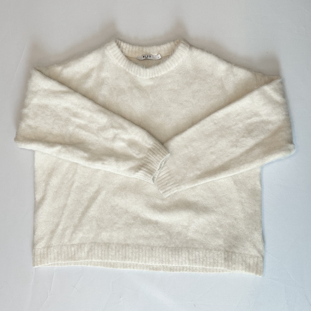 NA-KD Wool Blend Oversized Sweater in Off-White
